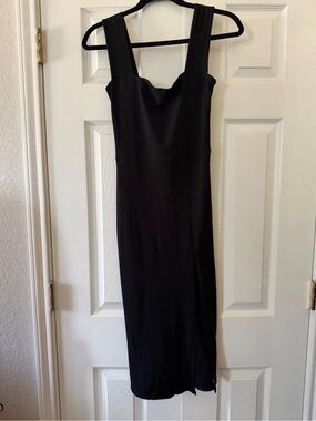 Reformation Black Ribbed Square-Neck Midi Dress
